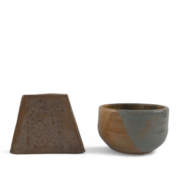 VTG Japandi Geometric Pottery Set 70s 60s MCM Japanese Decor Bowl Vase Vessels - Picture 6 of 7